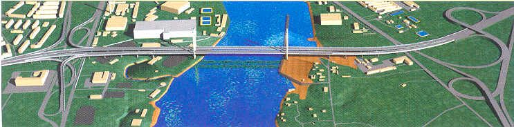 Трехмерная схема участка КАД с мостом через Неву