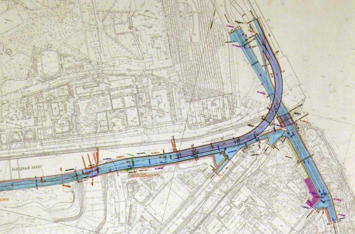 Схема реконструкции Обводного канала в месте пересечения с пр. Обуховской обороны