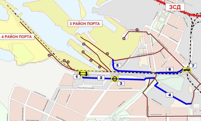 Схема подъездных путей к порту. Южная часть